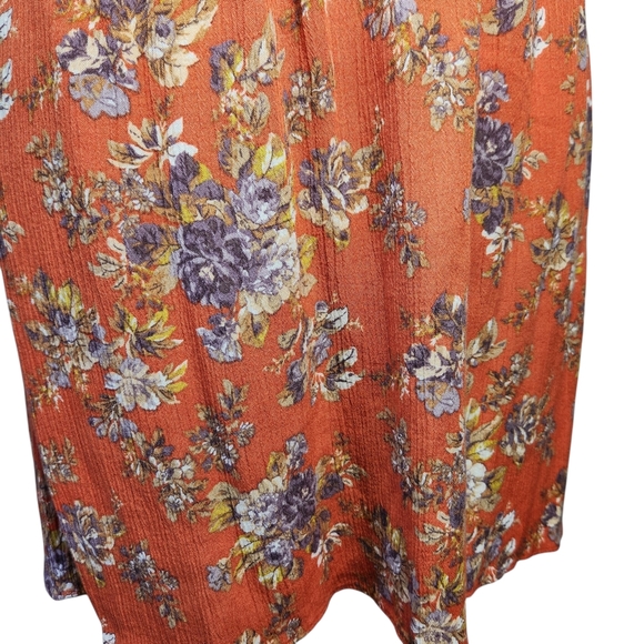American Eagle Outfitters Orange Floral Mini Dress Off Shoulder XS Boho Pockets - Picture 10 of 14